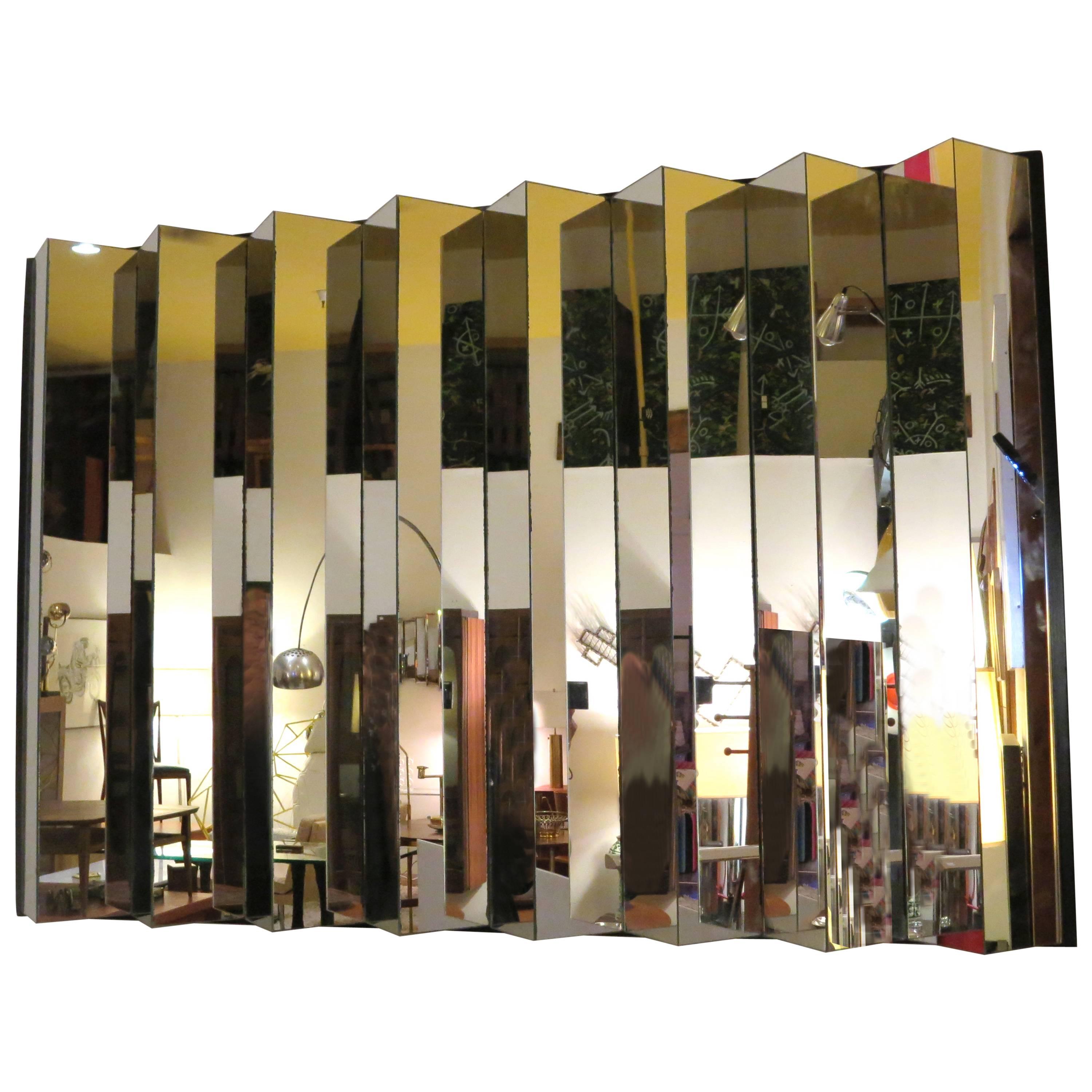 Striking, 1970s Zig-Zag Multifaceted Large Mirror Pop Space Age