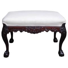 Antique Irish Chippendale Mahogany Acanthus Carved Window Bench, Circa 1770