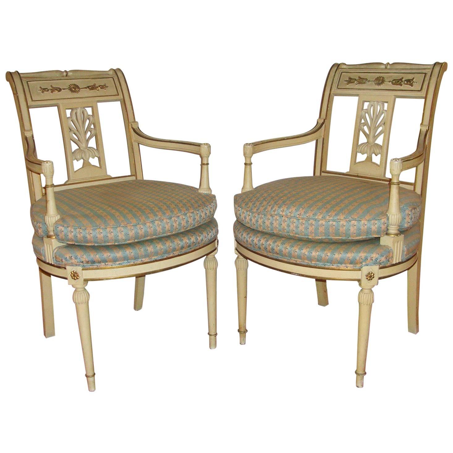 Pair of Empire Style Creme Paint Chairs
