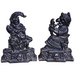 Pair of English Large Cast Iron Punch & Judy Doorstops, Circa 1880