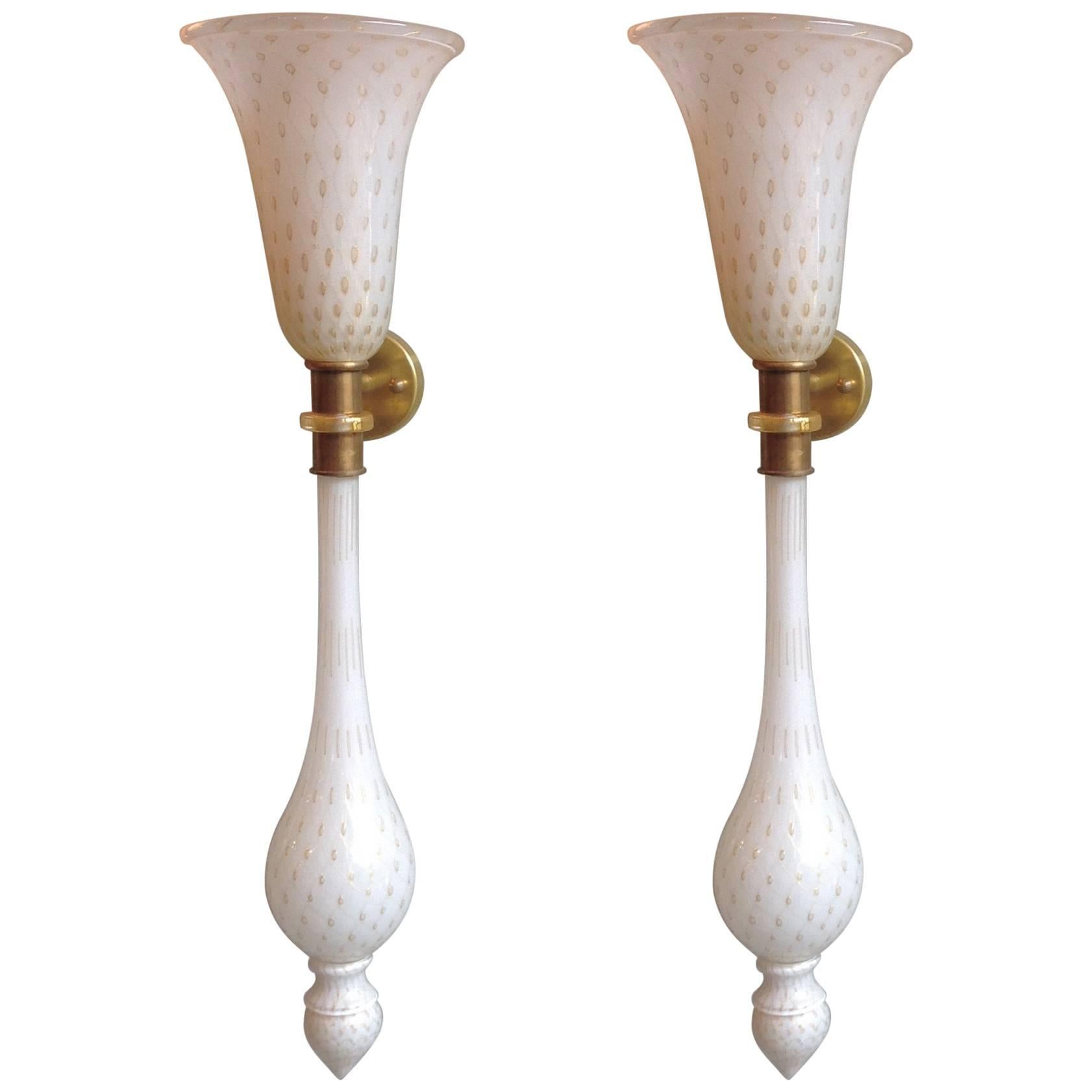 Pair of Murano Glass Sconces For Sale