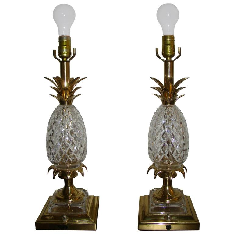Pair of Brass and Cut Crystal Pineapple Lamps at 1stdibs