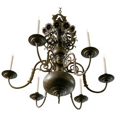 Magnifique lustre de style baroque néerlandais en bronze belge, vers 1880