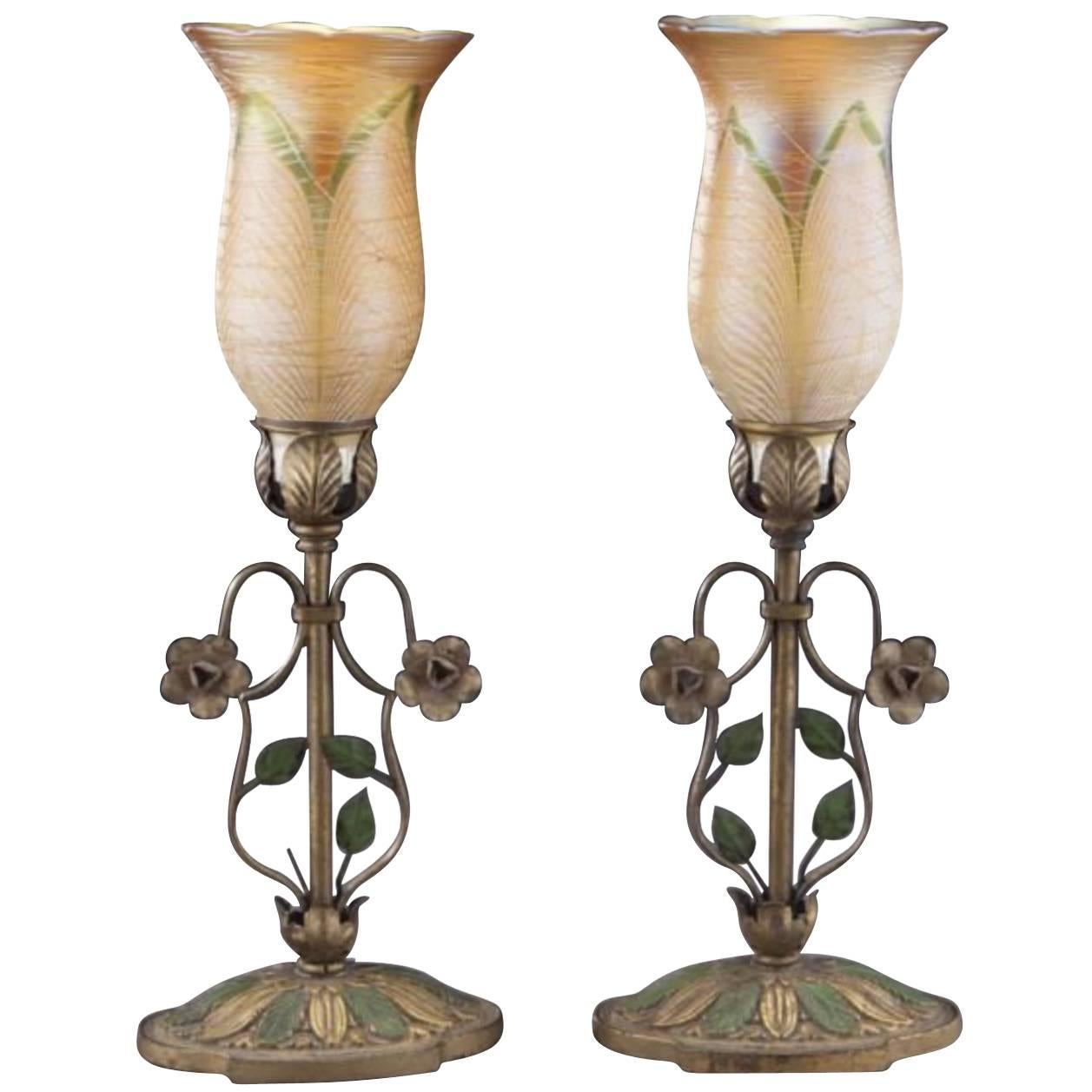 Pair of Durand Art Glass Table, Mantel or Desk Lamps