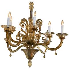 Amber Colored -Brown Hand Blown Murano Glass Chandelier