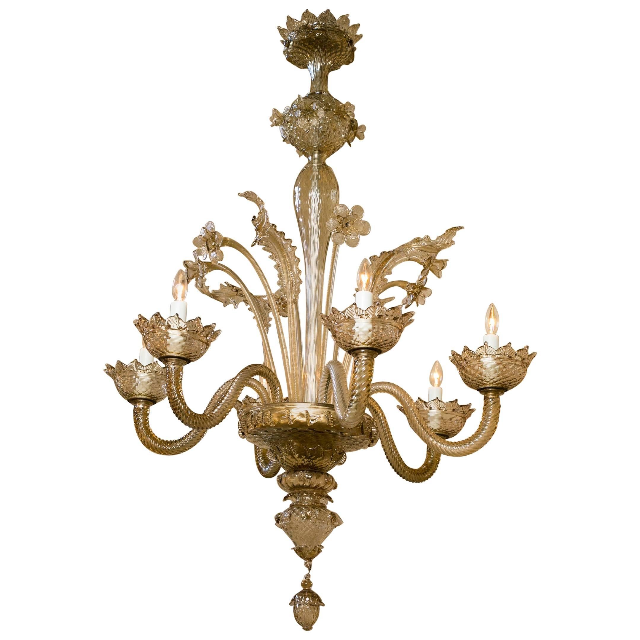 Unusual Vintage Murano Chandelier with Six Arms