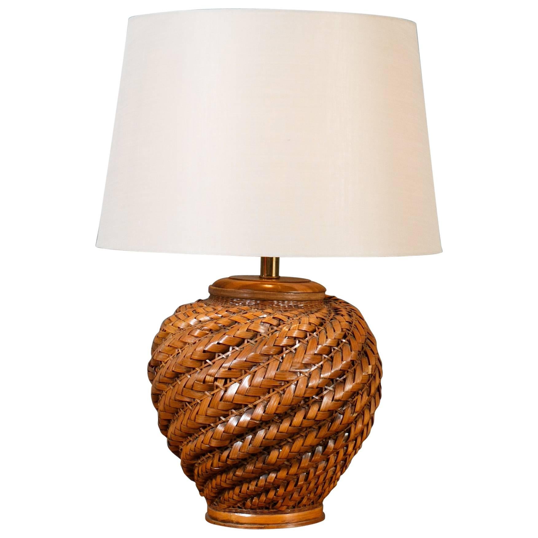 Vintage Rattan Table Lamp with Shade