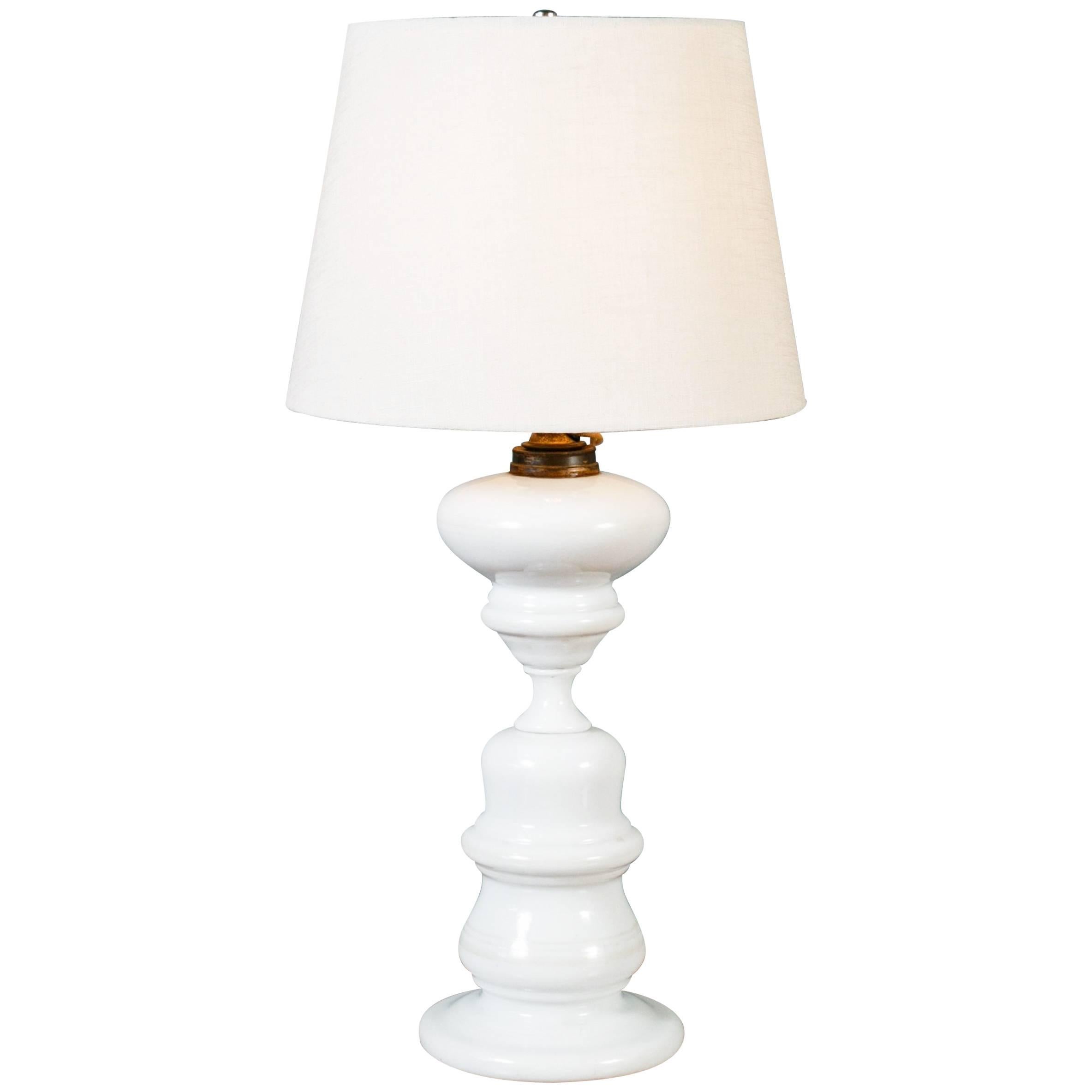 American Milk Glass Table Lamp with Shade, circa 1920