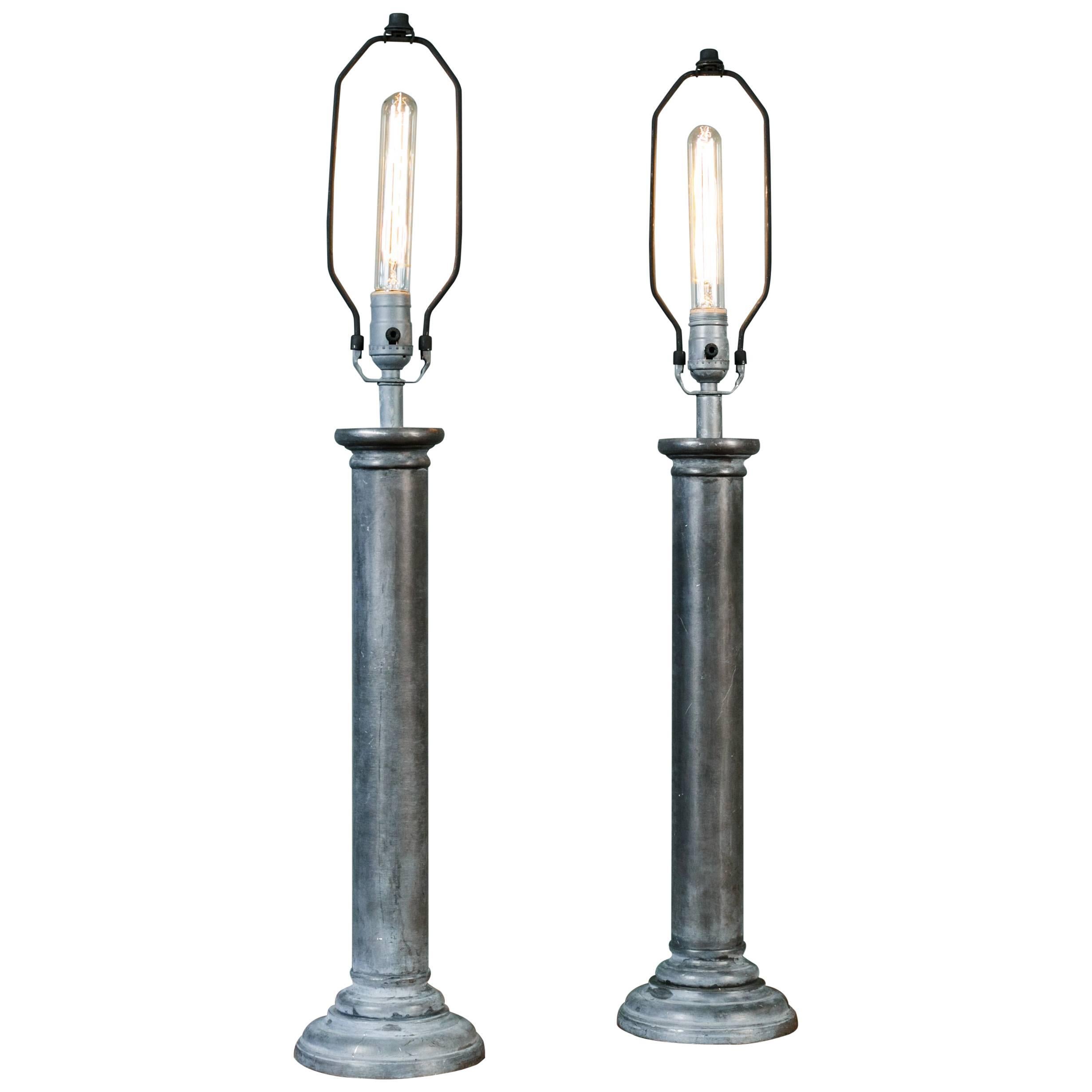 Pair of Hand-Cast Belgian Lead Table Lamps