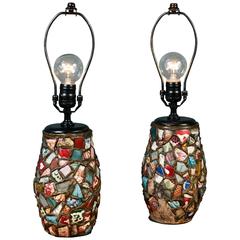 Pair of Vintage, Charming Porcelain Mosaic Table Lamps