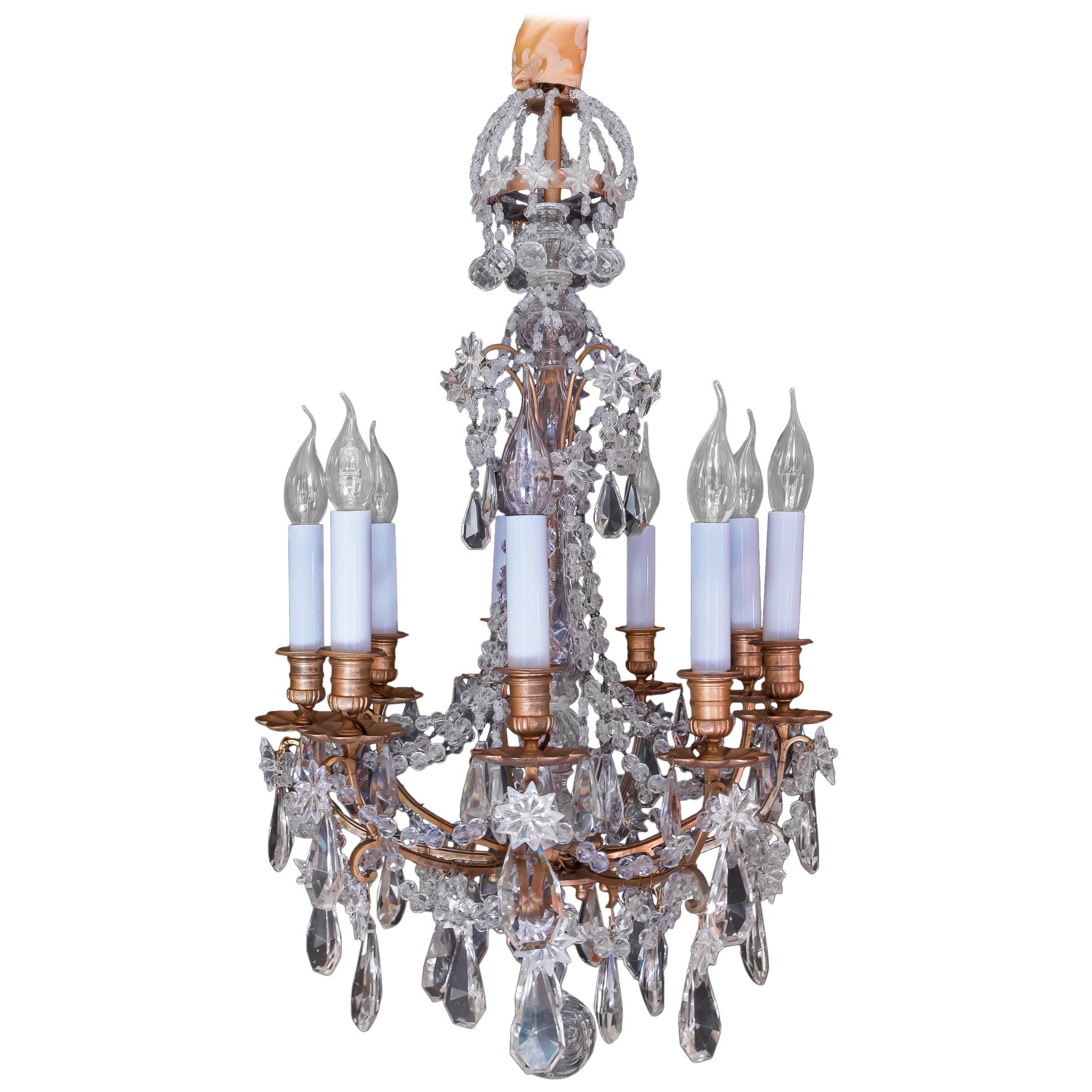 French Small Louis XIV Style Gilt Bronze and Crystal Chandelier, circa 1850
