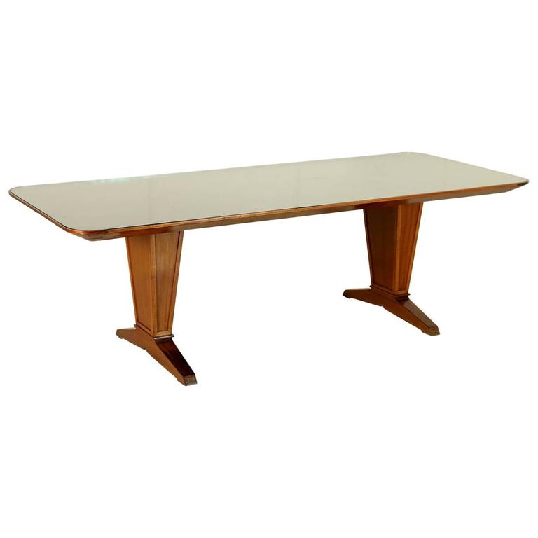 Table Mahogany Veneer Glass Top Vintage Manufactured in Italy, 1950s