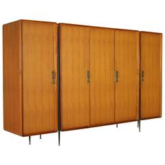 Wardrobe by Silvio Cavatorta Teak Veneer Metal Brass Retro, Italy, 1950s-1960s