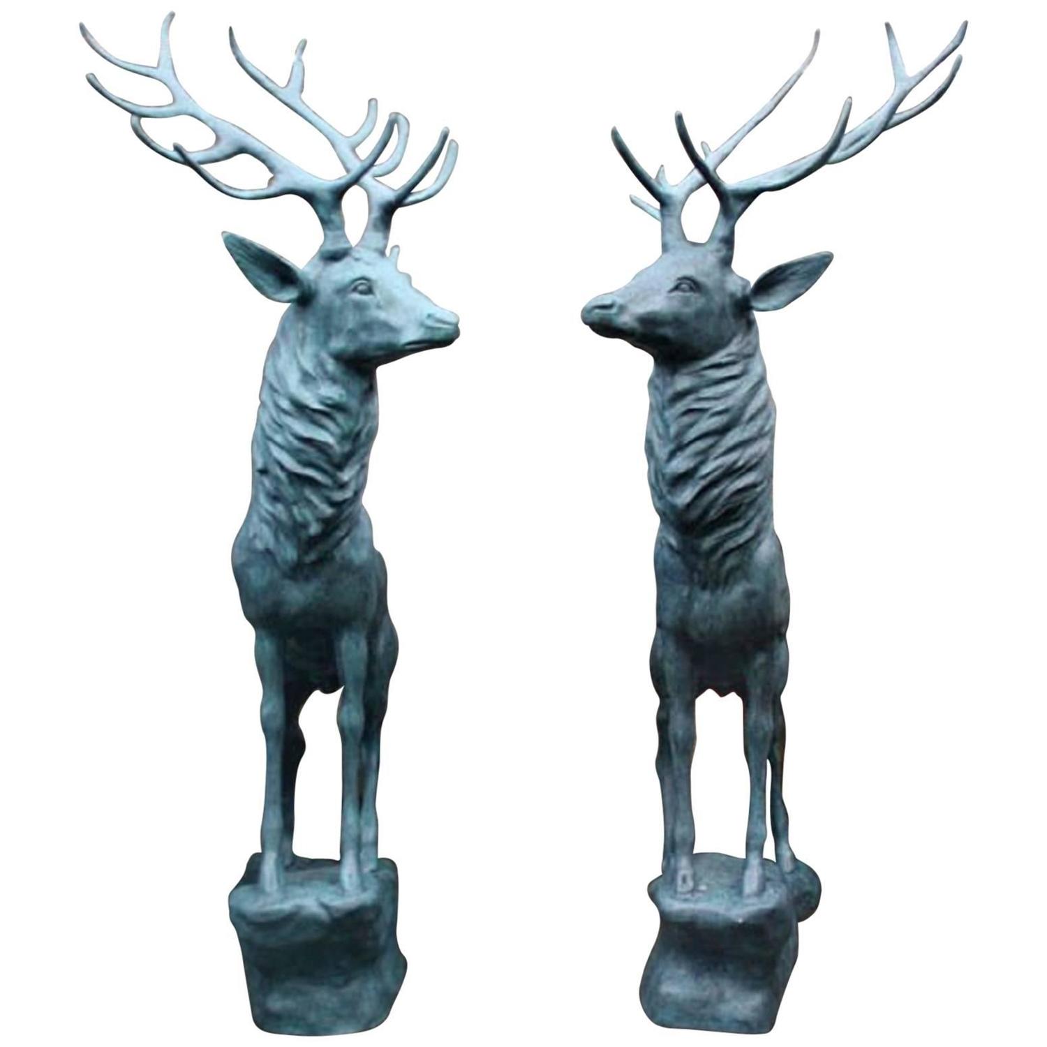 Magnificent Pair of Lifesize Bronze Reindeer Statues For Sale at 1stdibs