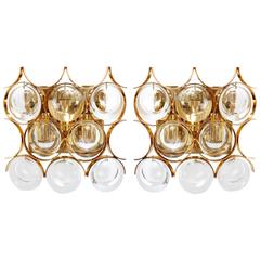 Palwa Sconces Wall Lights, Gilt Brass Crystal Glass, 1970 3