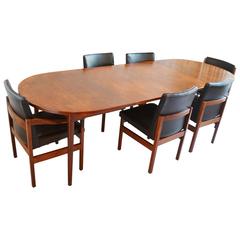 1970’s Danish teak dining table / 6 leather chairs by Nils Jonsson for Hugo Troe 8