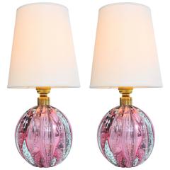 Pair of 1950s Two-Tone Murano Ball Lamps