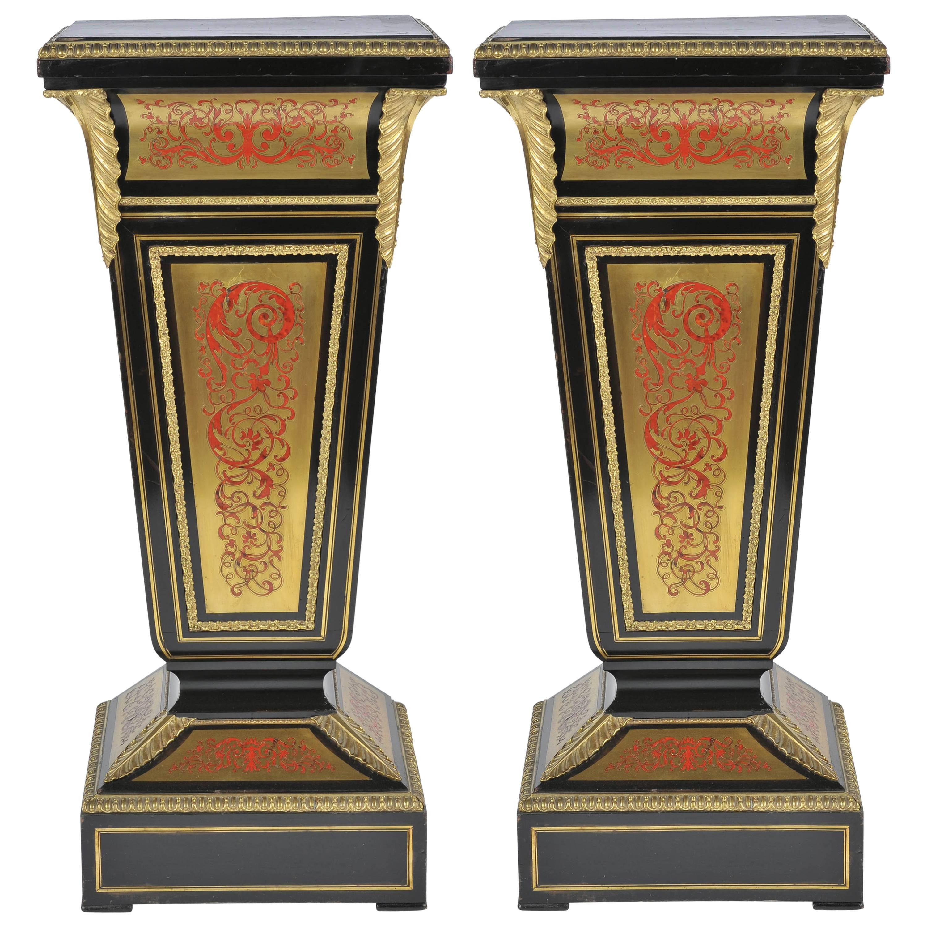 Pair of 19th Century Boulle Pedestals For Sale