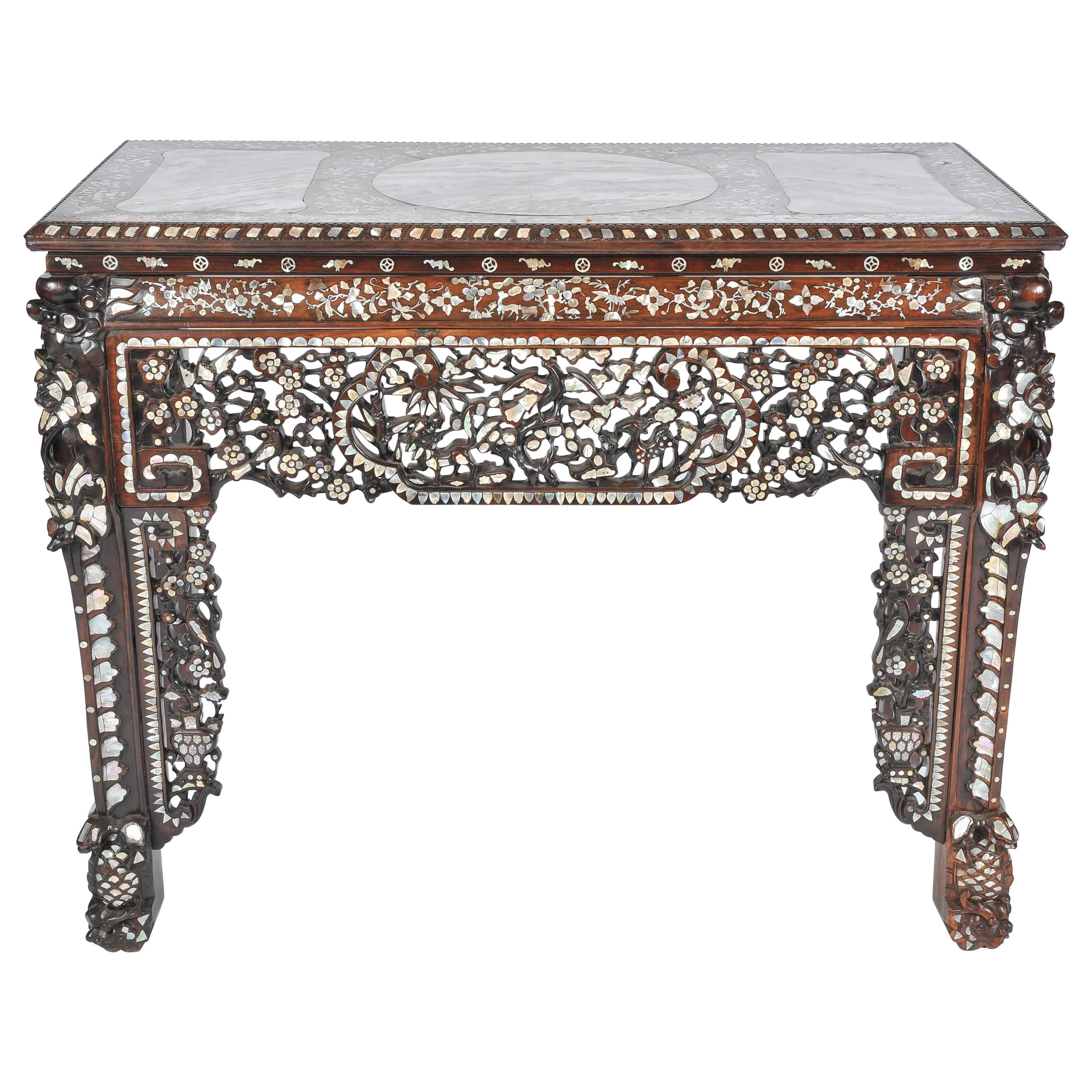 19th Century Chinese Mother-of-Pearl Inlaid Table