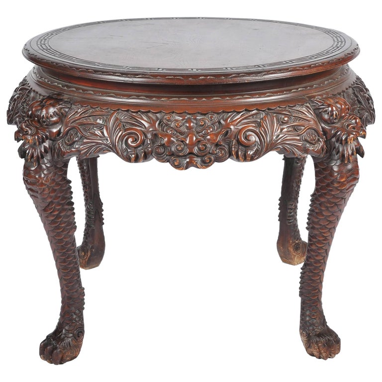Oriental Carved Centre Table, 19th Century For Sale