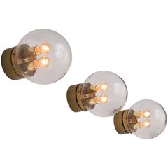 Set of Ten Wall Lights in Brass and Raindrop Glass 12