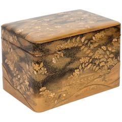 Antique Edo Gold Japanese Lacquered Box with Tray