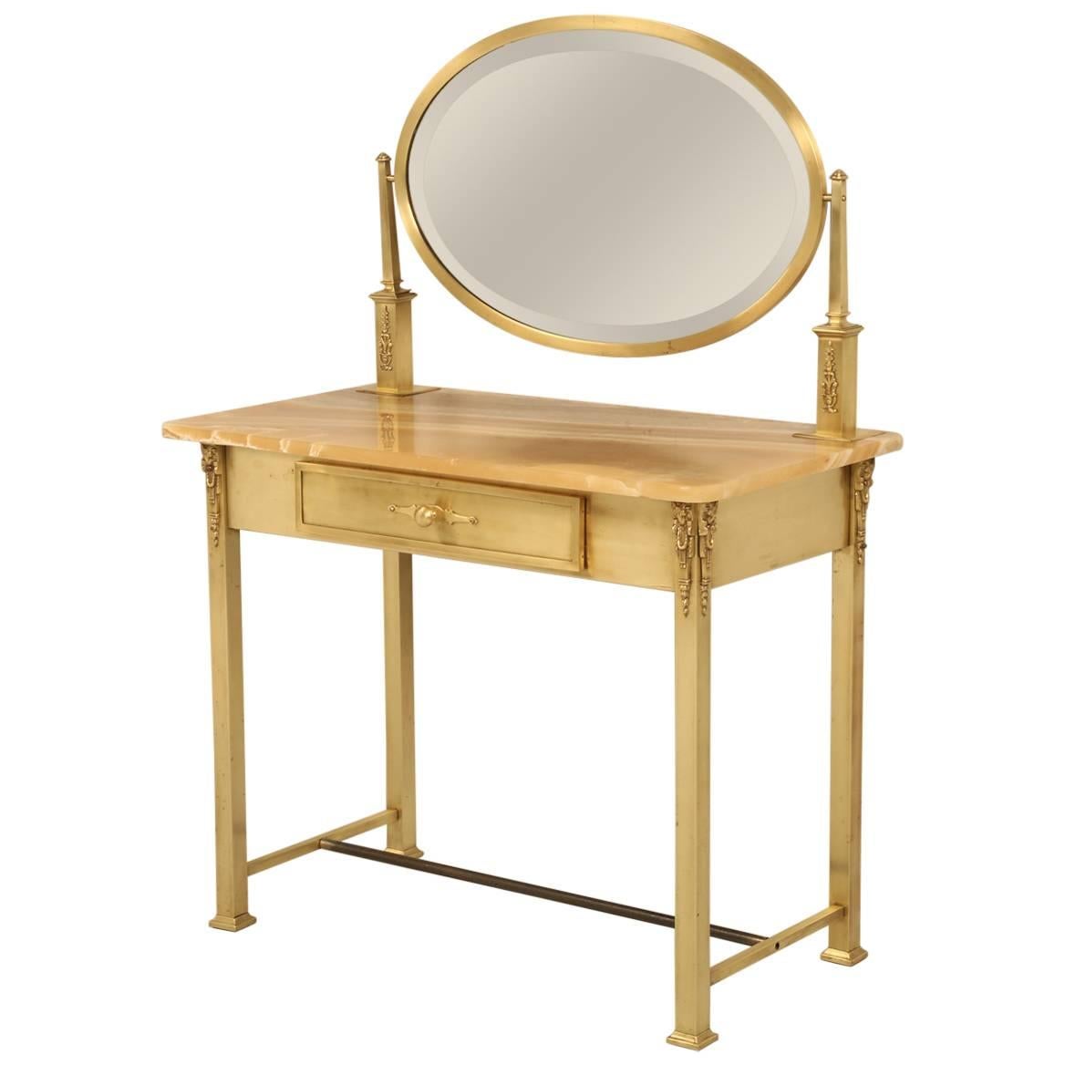 French Onyx and Brass Bathroom Vanity or Dressing Table