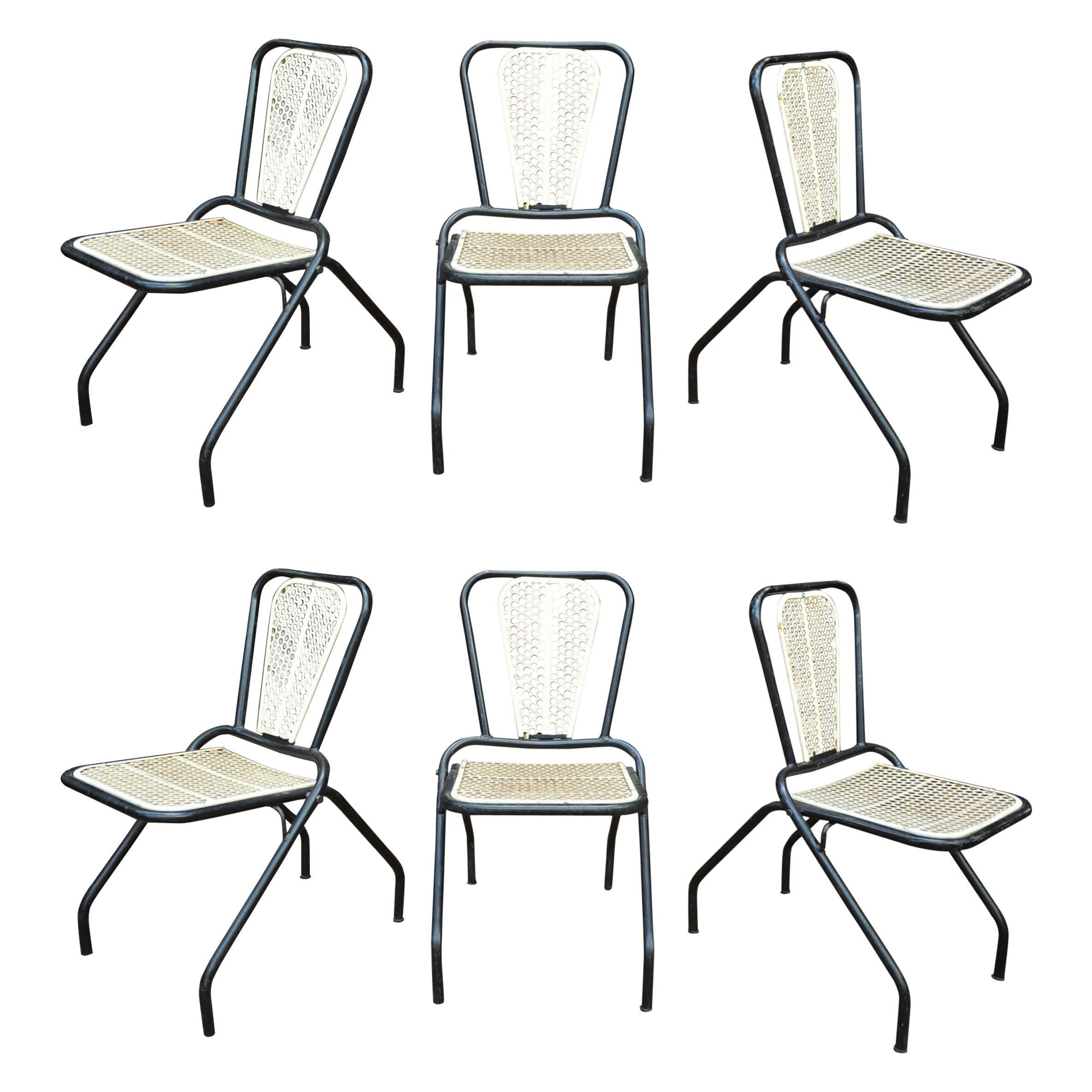 Six René Malaval Iron Folding Chairs, circa 1960