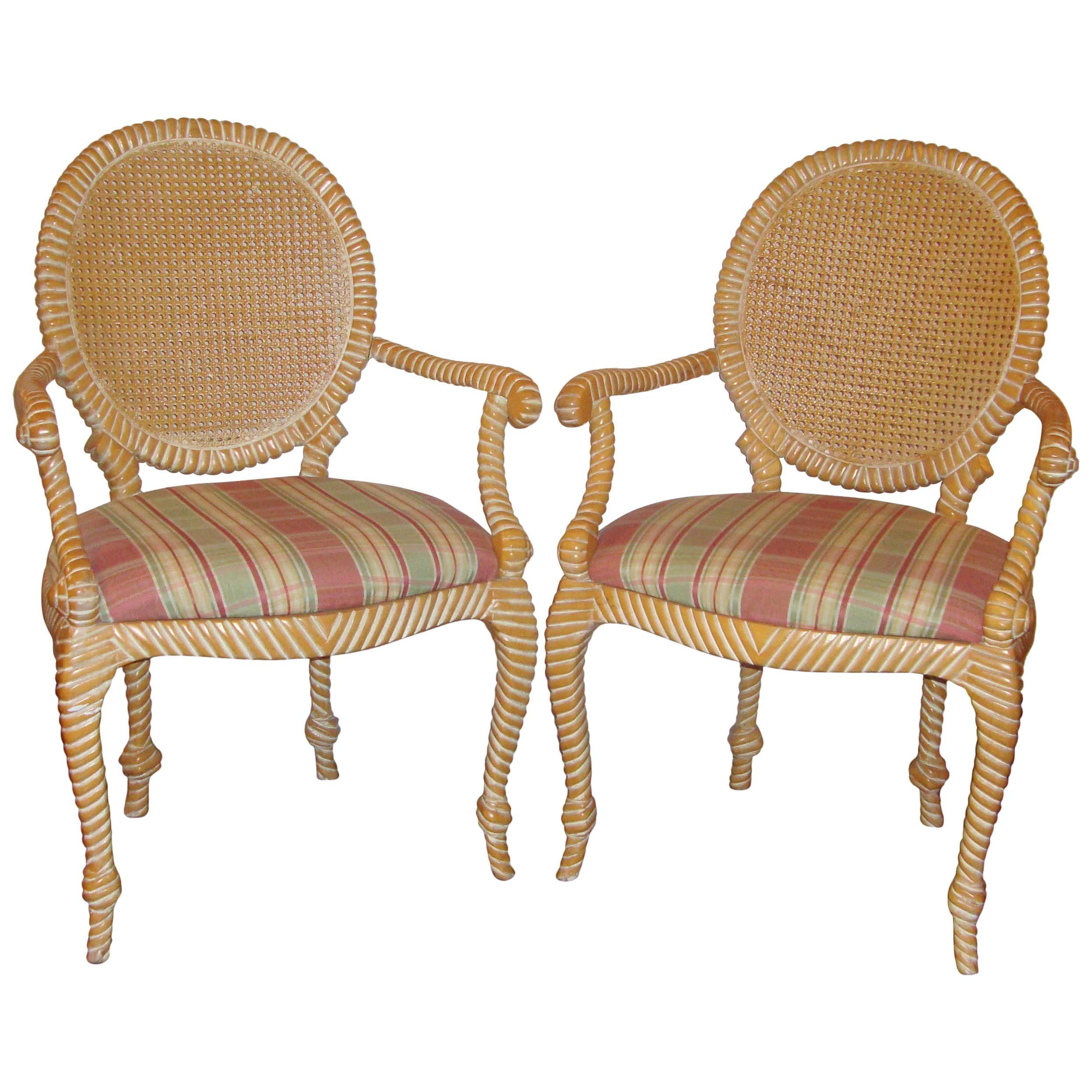 Pair of Twisted and Knotted Form Armchairs For Sale