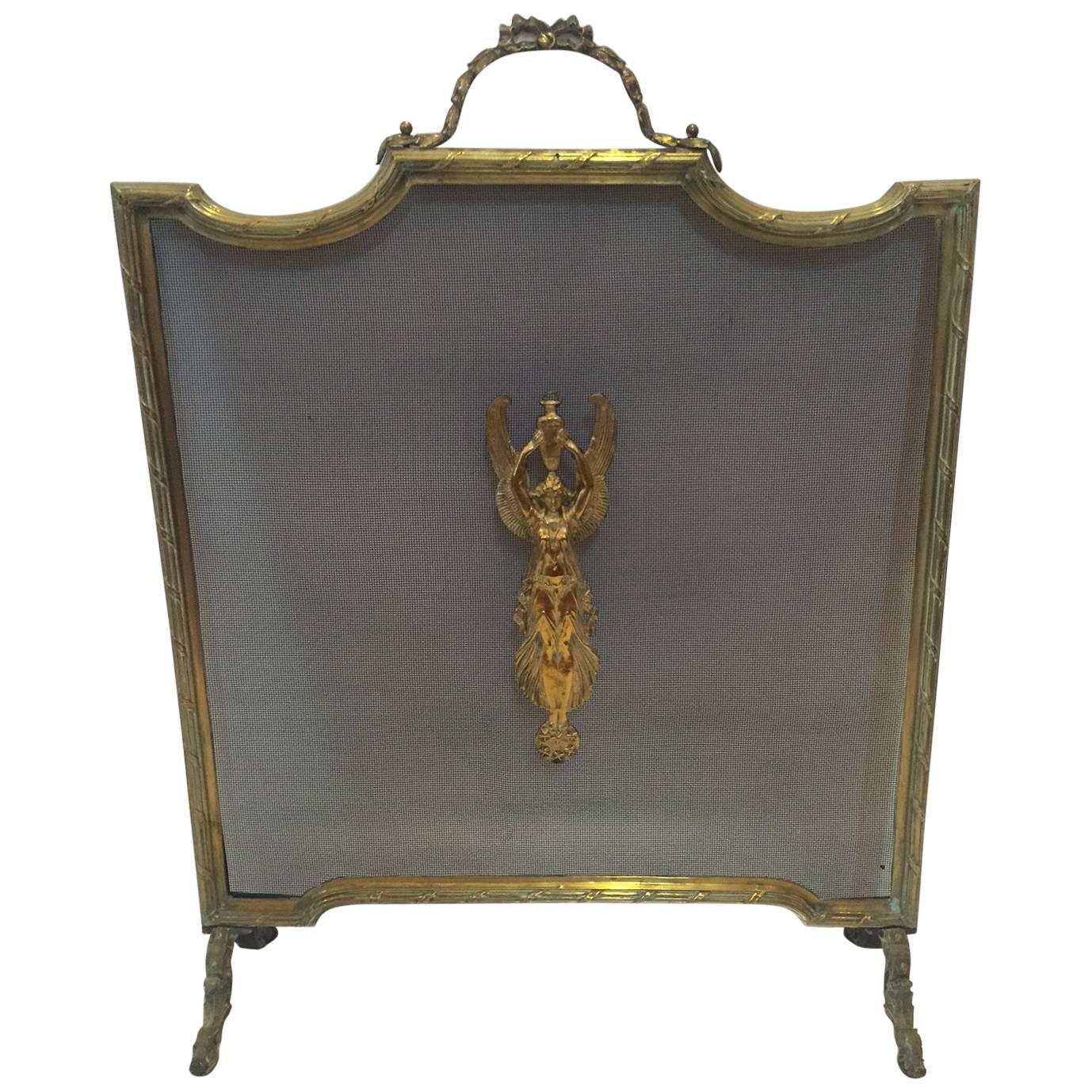 Very Elegant French Empire Bronze Standing Fireplace Screen