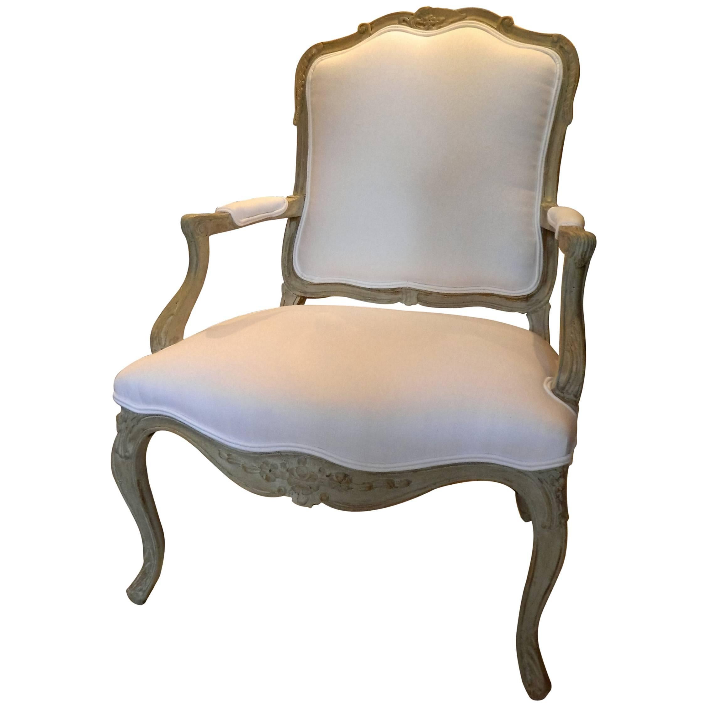 Louis XVI Style Upholstered Open Armchair, Early 20th Century