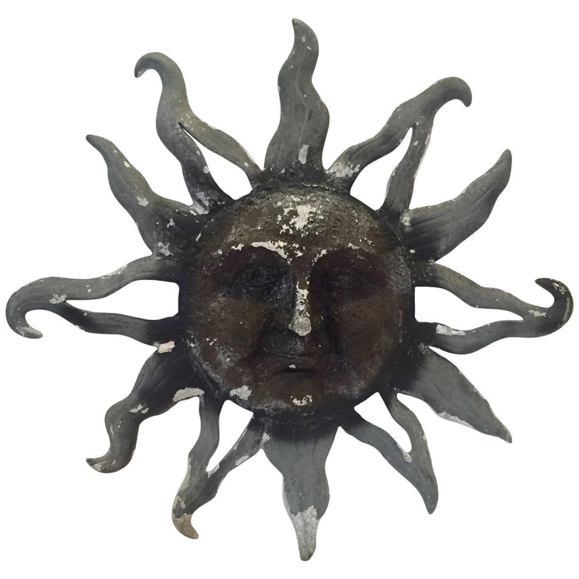 1960s Metal Zinc Grey Sunburst Wall Sculpture For Sale