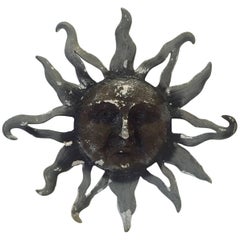 1960s Metal Zinc Grey Sunburst Wall Sculpture