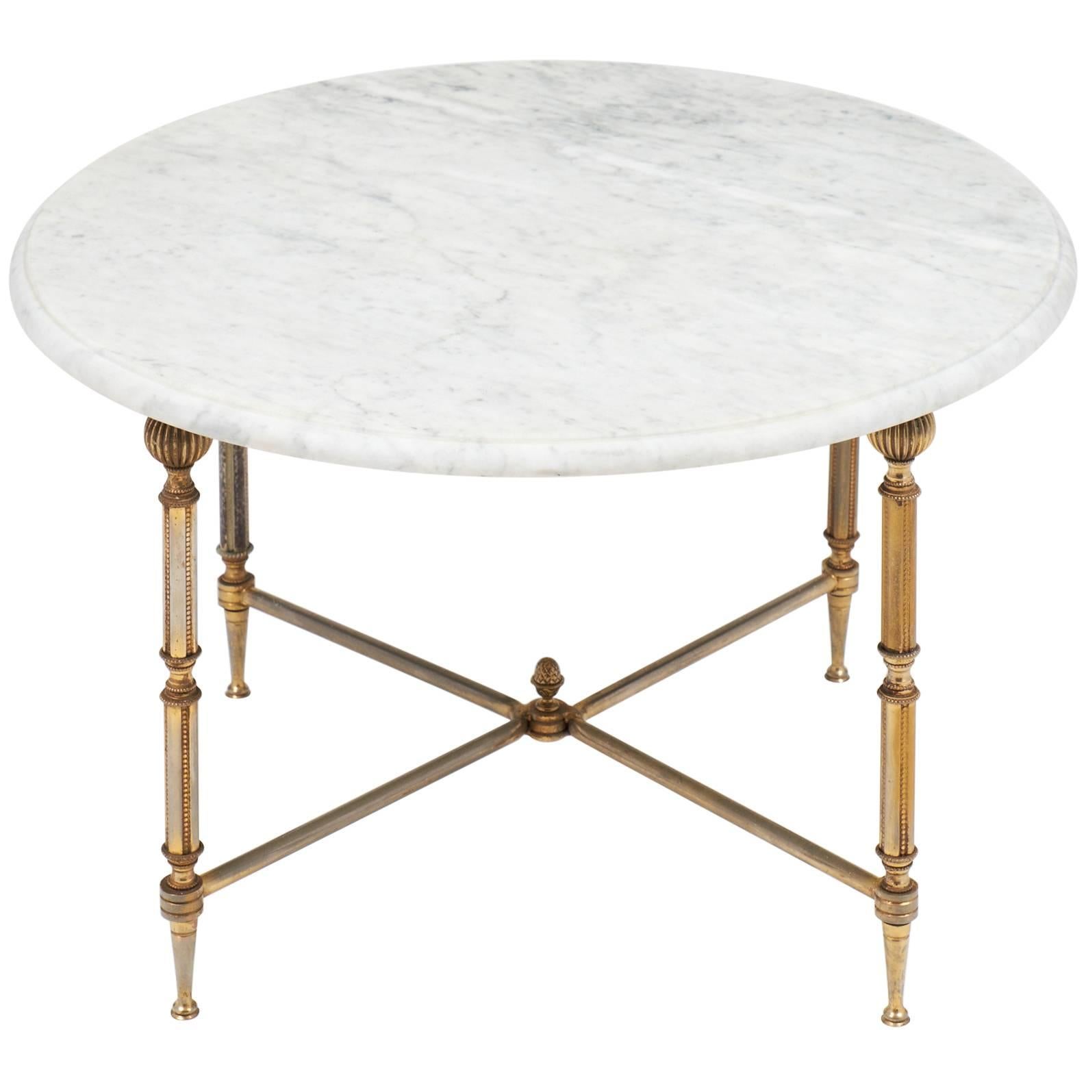 French Vintage Marble-Top Brass Side Table