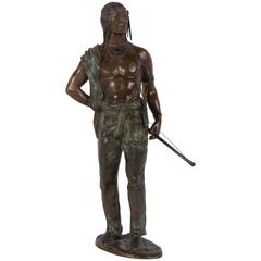 Antique Carl Kauba Bronze of Standing Indian Brave with Bows and Arrows