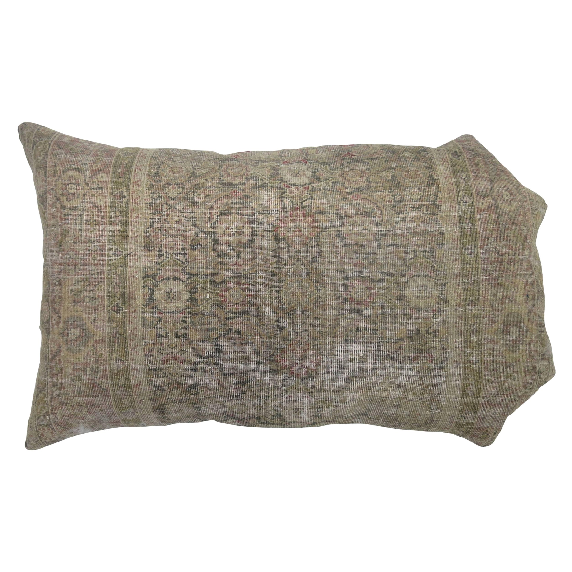 Curvilinear Shaped Antique Persian Malayer Rug Pillow For Sale