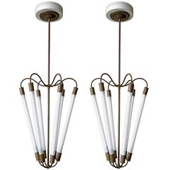 Pair of Large Tube Chandeliers in Brass, Germany, 1950s