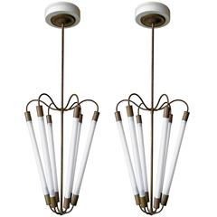 Pair of Large Tube Chandeliers in Brass, Germany, 1950s 7