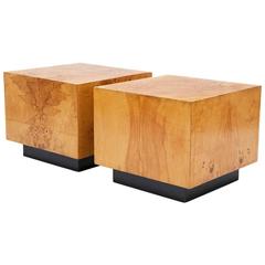 Milo Baughman Olivewood Cube Bedside Tables