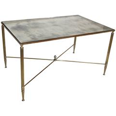 French Brass X Base Antiqued Mirror Top Cocktail Table 8