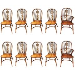 Set of Ten English Oak Windsor Chairs, Early 20th Century