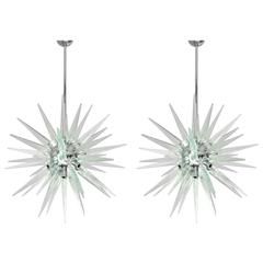 Pair of Murano Shards and Chrome Sputnik Chandeliers by Fabio Bergomi 6