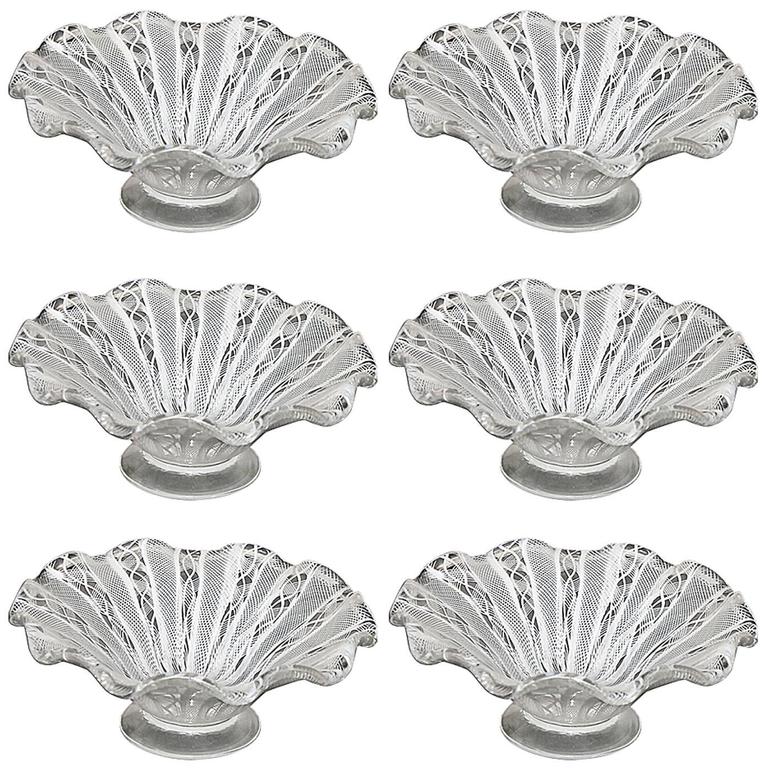Set of Six Murano Latticino Glass Dessert Bowl or Dish at 1stDibs