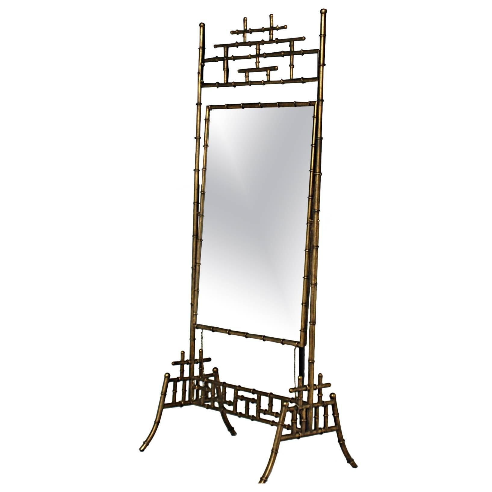 Hollywood Regency Style Faux Bamboo Cheval Mirror For Sale