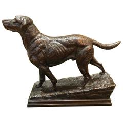 Bronze Sculpture of a Spaniel Dog in a Hunting Pose, 20th Century