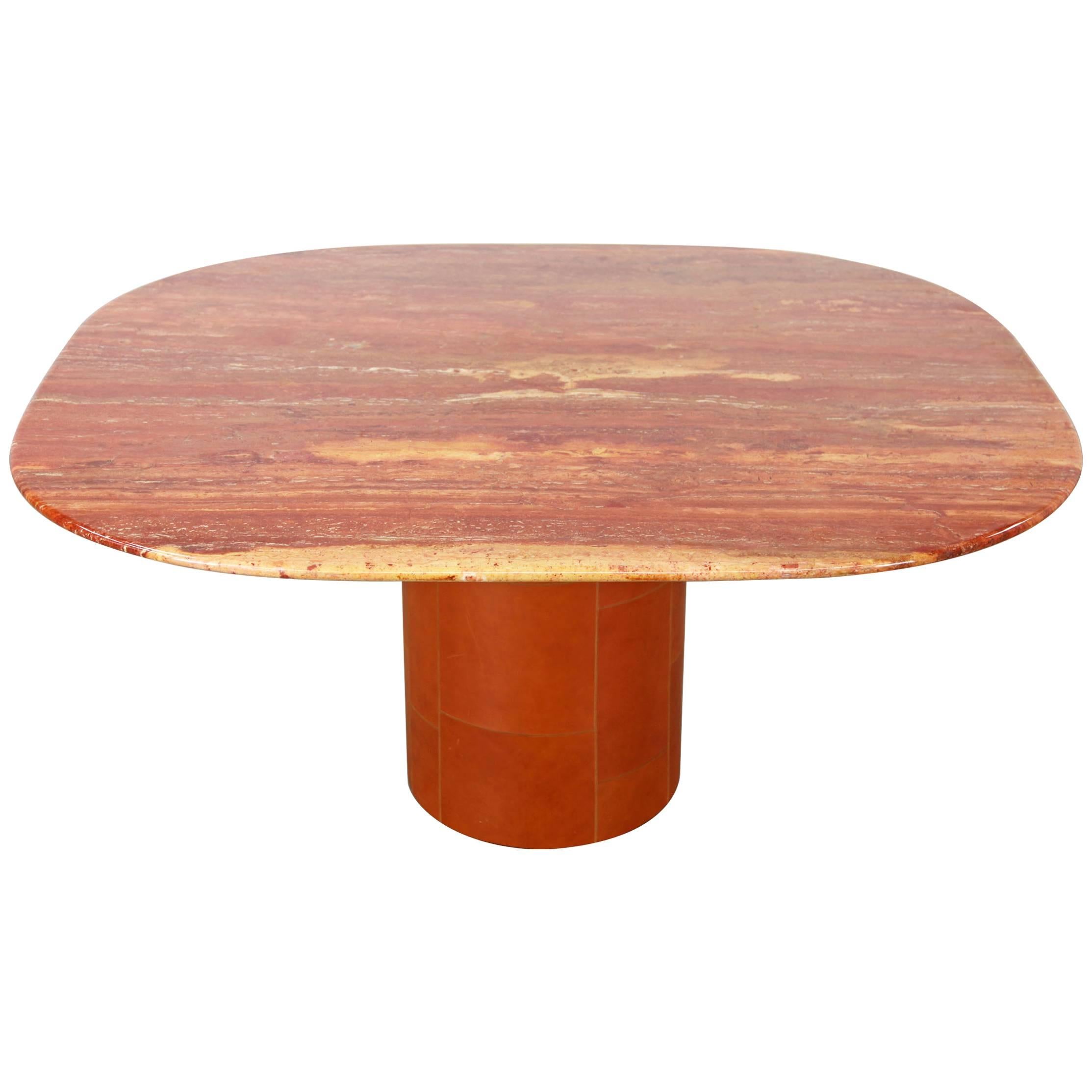 Table by B & B Italia, Made with Red Travertine and Leather