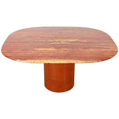 Table by B & B Italia, Made with Red Travertine and Leather
