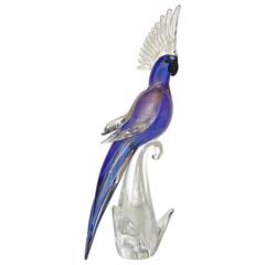 Large Murano Glass Blue Purple Cockatoo Bird