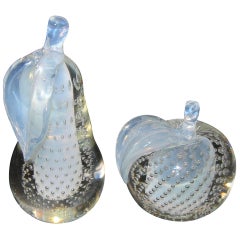 Vintage Pair of Large Salviati Murano Opalescent Fruit Bookends