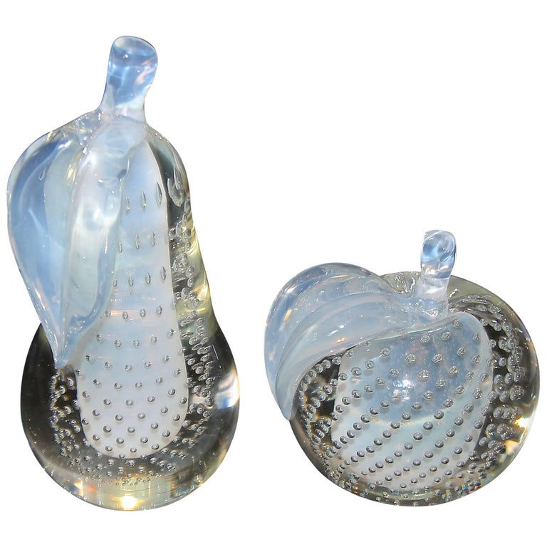 Pair of Large Salviati Murano Opalescent Fruit Bookends For Sale